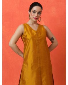 Mirror Work Viscose Chanderi A-line Kurta-1B25KPNTR003 Mustard