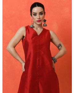 Floral Printed Embroidered Kurta Set With Dupatta-1B25KPNTR003 Rust
