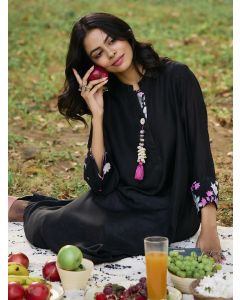 Embroidered A-Line Kurta & Trousers Sets-1B25KPNTR007 Black