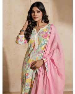 Embroidered A-Line Pure Cotton Kurta & Trousers Sets-1B25KPTDR0013 Green
