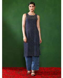 Floral Embroidered StraightKurta-1B25KRTAR0029 Navy Blue