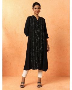 Floral Embroidered A-Line Kurta-1B25KRTAR003 Black