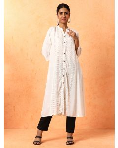 Floral Embroidered A-Line Kurta-1B25KRTAR003 White