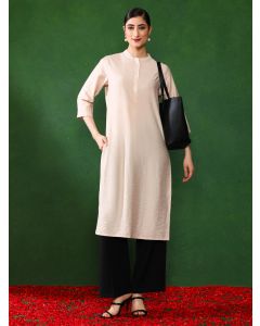 Solid Straight Kurta-1B25KRTAR0042 Beige