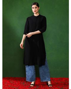 Solid Straight Kurta-1B25KRTAR0042 Black