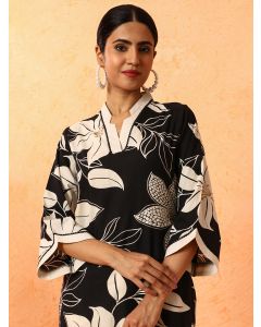Floral Embroidered Straight Pure Cotton Kurta-1B25KRTAR008 Black