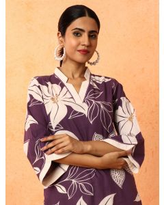 Floral Embroidered Straight Pure Cotton Kurta-1B25KRTAR008 Purple