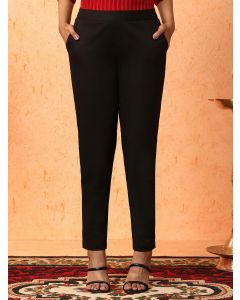 Women Black Solid Regular Trousers-1B25PANTR0010 Black