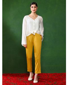 Women Mustard Solid Regular Trousers-1B25PANTR002 Mustard
