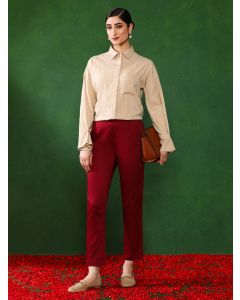 Women Maroon Solid Regular Trousers-1B25PANTR003 Maroon