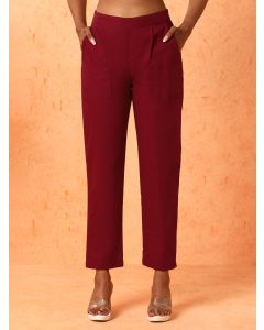 Women Maroon Solid Regular Trousers-1B25PANTR007 Maroon