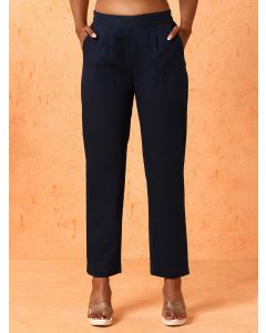 Women Navy Blue Solid Regular Trousers-1B25PANTR008 Navy Blue