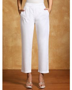 Women White Solid Regular Trousers-1B25PANTR009 White