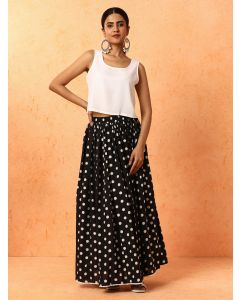 Floral Printed Pure Cotton Long Skirt-1B25SKIRR002 Black