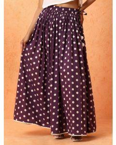 Floral Printed Pure Cotton Long Skirt-1B25SKIRR002 Purple