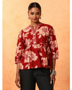 Solid Printed A-Line Pure Cotton Top-1B25TOPSR001 Red