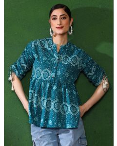 Floral Printed A-Line Top-1B25TOPSR0012 Teal
