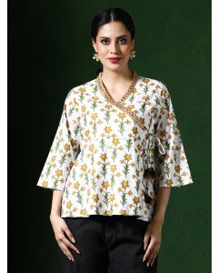 Floral Embroidered A-Line Pure Cotton Top-1B25TOPSR002 Mustard