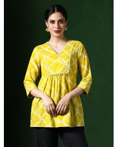 Floral Embroidered A-Line Pure Cotton Top-1B25TOPSR004 Yellow