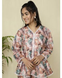 Rose Abstract Printed Top With Palazzo Co-ord Set 