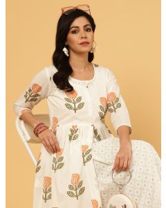 White Ethnic Motif Printed Shrug With Printed Kurta And Palazzo 
