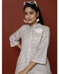 Grey Geometric Printed Short Kurta And Pants Co-ord Sets