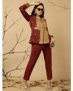 Maroon Jacquard Chanderi Embroidered Jacket