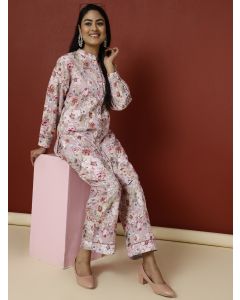 Pink Floral Printed Kurta With Palazzo Co-ord Set 