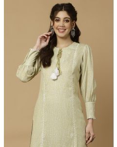 Lime Green Abstract Printed Straight Kurta With Pants 