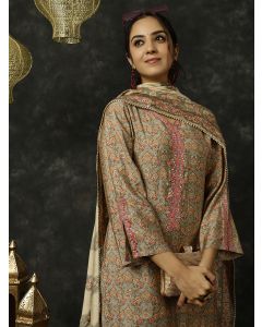 Grey Foil Printed Kurta With Pants And Dupatta