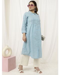 Blue Self-Weave A-line Kurta 