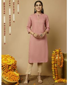 Lavender Zari Work Striped Straight Kurta 