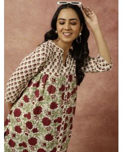 Floral Block Printed Loose Fit Cotton Kurta 