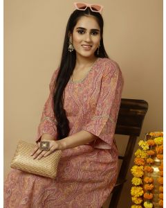 Peach Paisley Print Pakistani Kurta