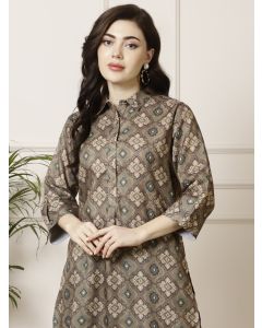 Olive Green Ethnic Motif Straight Kurta 