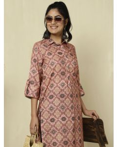 Peach Ethnic Motif Straight Kurta 