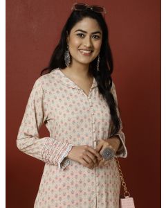 Beige Ethnic Motif Printed A-line Kurta