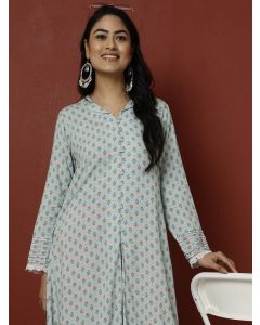 Blue Ethnic Motif Printed A-line Kurta
