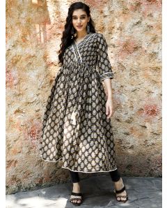 Ethnic Printed Charcoal Grey Anarkali Kurta 