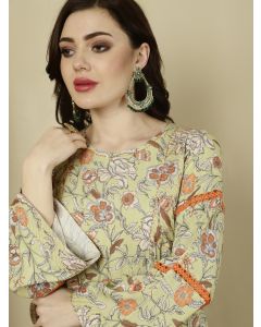 Green Floral Printed Pakistani Kurta With Salwar And Dupatta
