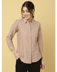 Peach Cotton Checked Formal Shirt 