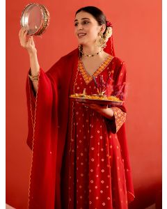 Resham Embroidered Gathered Top-1C24KPLDR006 Red