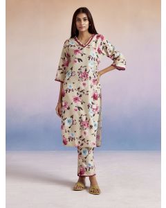 Floral Printed Straight Kurta & Trousers Sets-1C24KPNTR004 LIGHT  GREEN