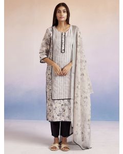 Beige Floral Printed Kurta Set With Dupatta
