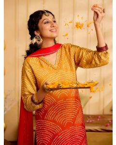 Floral Printed A-line Kurta-1C24KPTDR0012 Mustard