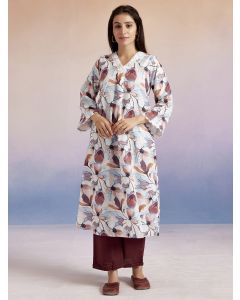 Brown Floral Printed A-Kurta