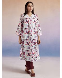 Magenta Floral Printed A-Kurta