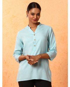 Solid Printed A-Line Kurta-1C24KRTAR0043 Light Blue