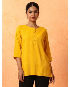Striped Printed A-Line Kurta-1C24KRTAR0046 Mustard