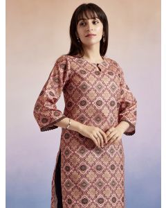 Peach Moroccan Printed Straight Kurta